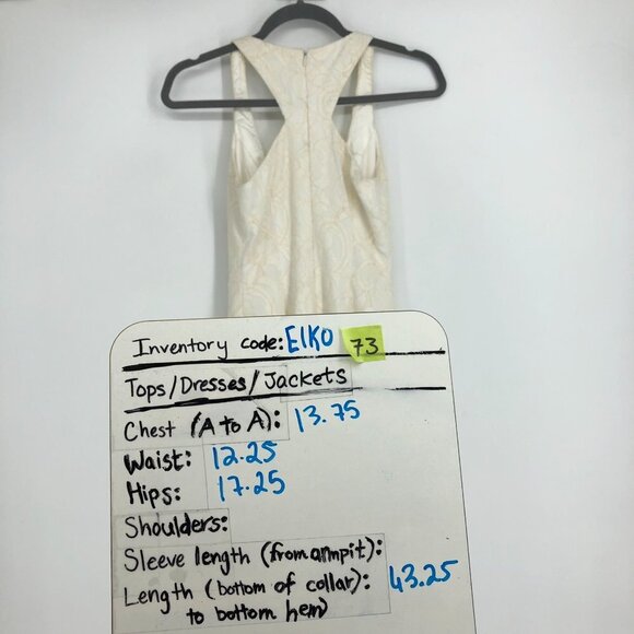 JayGodfrey White Paisley Jacquard Scoop Neck Front Slit Midi Length Dress 0 - Picture 16 of 16